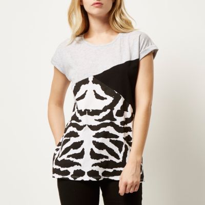 Grey leopard colour block t-shirt